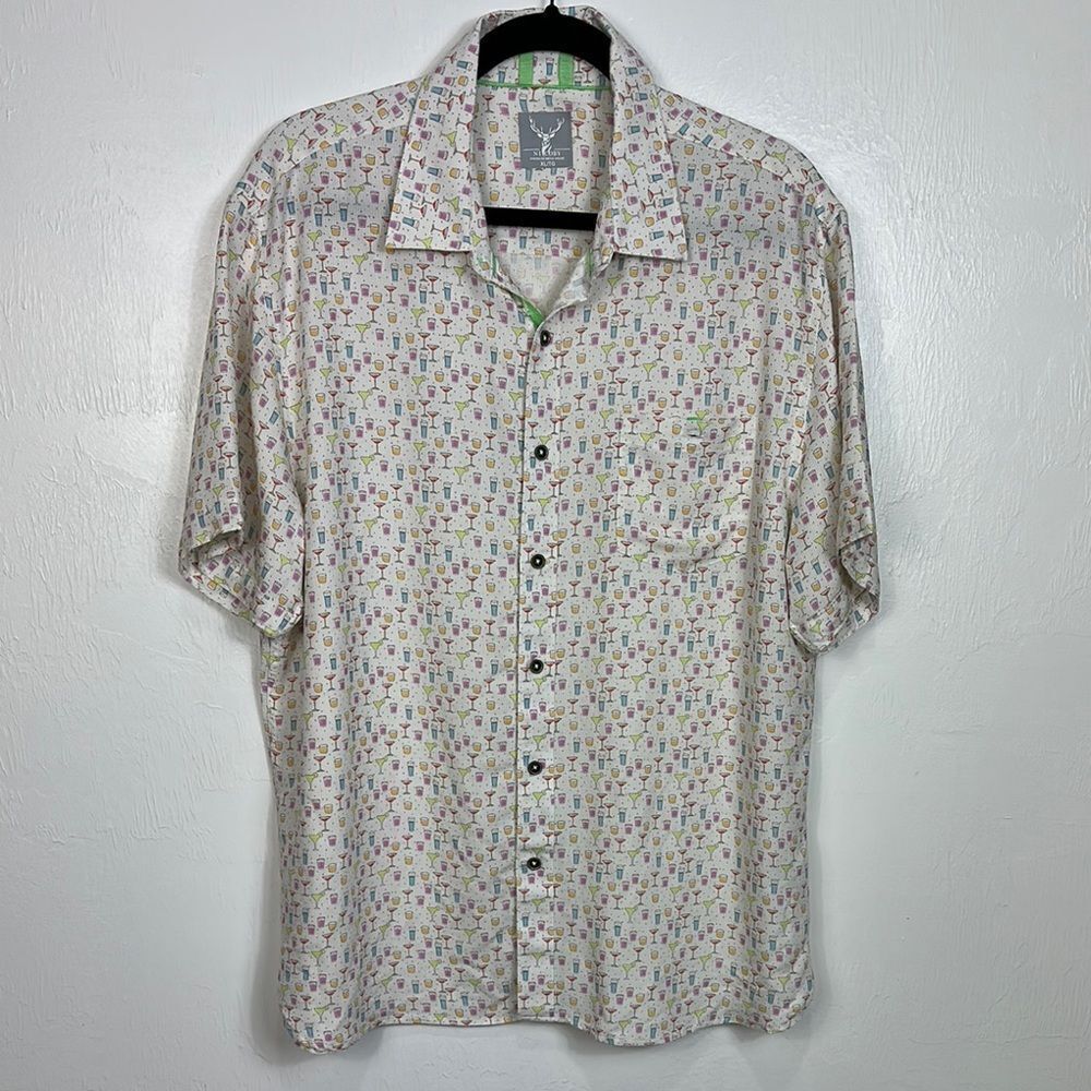 Nicoby Men's Multicolor Happy Hour Print Short Sleeve Button Up Shirt Size XL